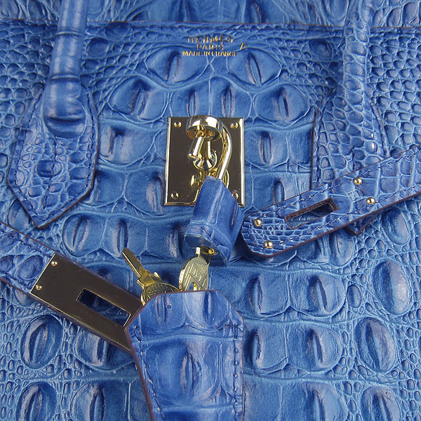 Replica Hermes Birkin 30CM Crocodile Head Veins Bag Dark Blue 6088 On Sale